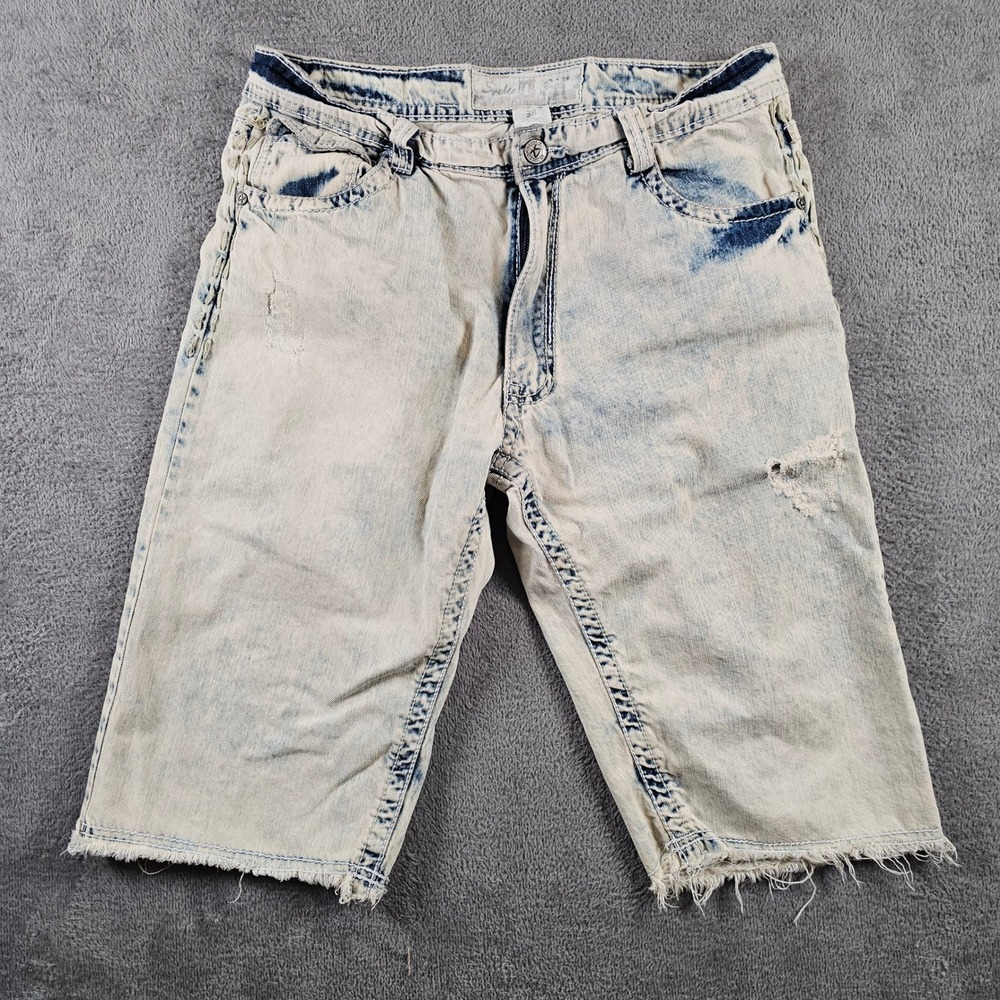 Smoke Rise‎ Mens Acid Wash Distressed Denim Shorts Light Blue Size 38 Raw Hem